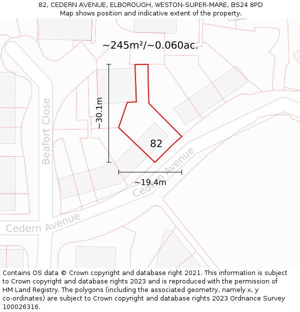 82, CEDERN AVENUE, ELBOROUGH, WESTON-SUPER-MARE, BS24 8PD: Plot and title map