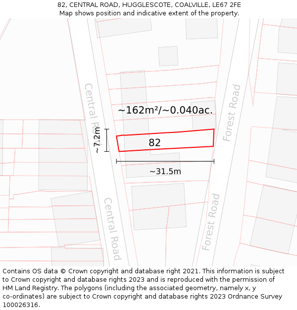 82, CENTRAL ROAD, HUGGLESCOTE, COALVILLE, LE67 2FE: Plot and title map
