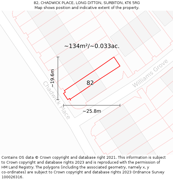 82, CHADWICK PLACE, LONG DITTON, SURBITON, KT6 5RG: Plot and title map