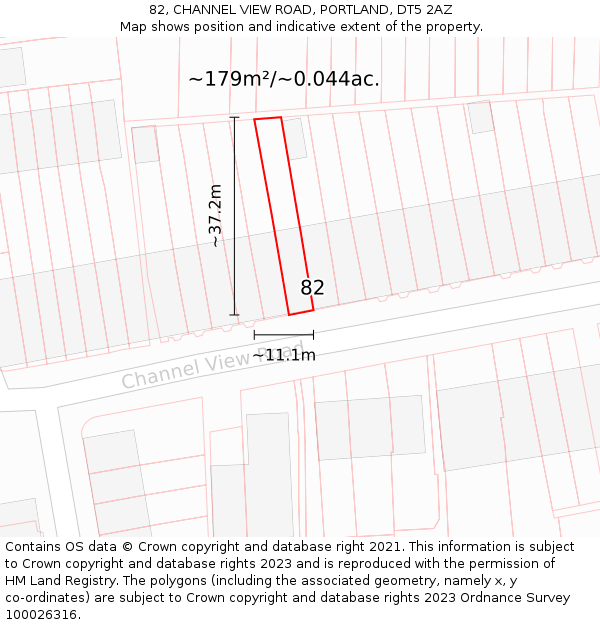82, CHANNEL VIEW ROAD, PORTLAND, DT5 2AZ: Plot and title map