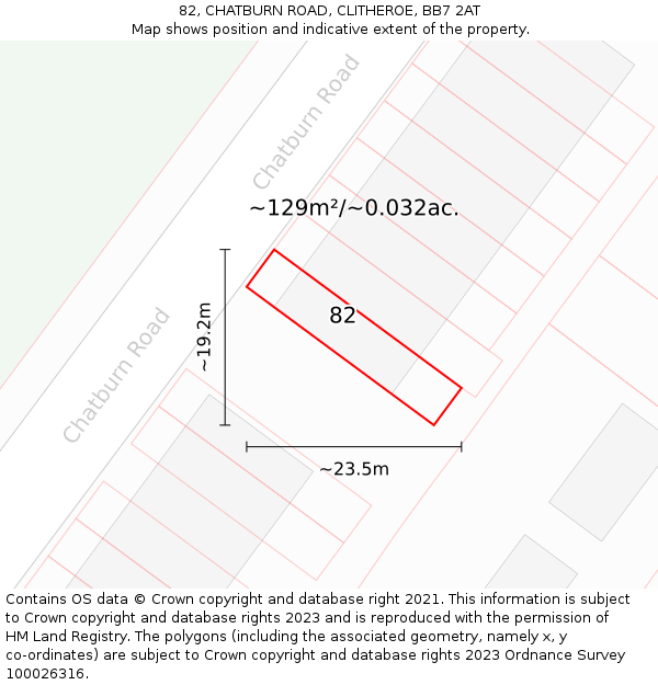 82, CHATBURN ROAD, CLITHEROE, BB7 2AT: Plot and title map