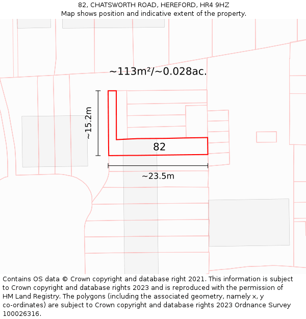 82, CHATSWORTH ROAD, HEREFORD, HR4 9HZ: Plot and title map