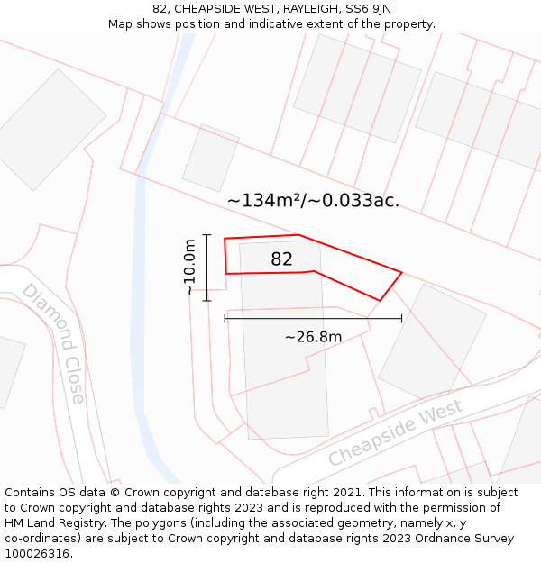 82, CHEAPSIDE WEST, RAYLEIGH, SS6 9JN: Plot and title map