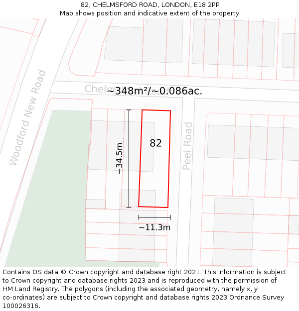 82, CHELMSFORD ROAD, LONDON, E18 2PP: Plot and title map