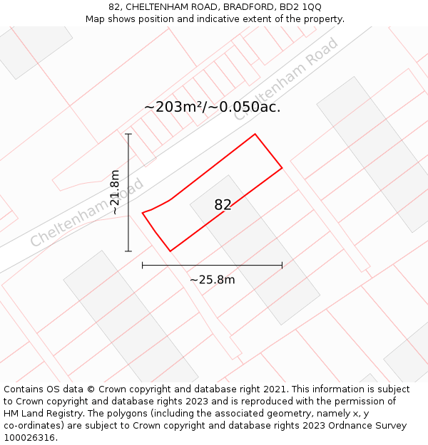 82, CHELTENHAM ROAD, BRADFORD, BD2 1QQ: Plot and title map
