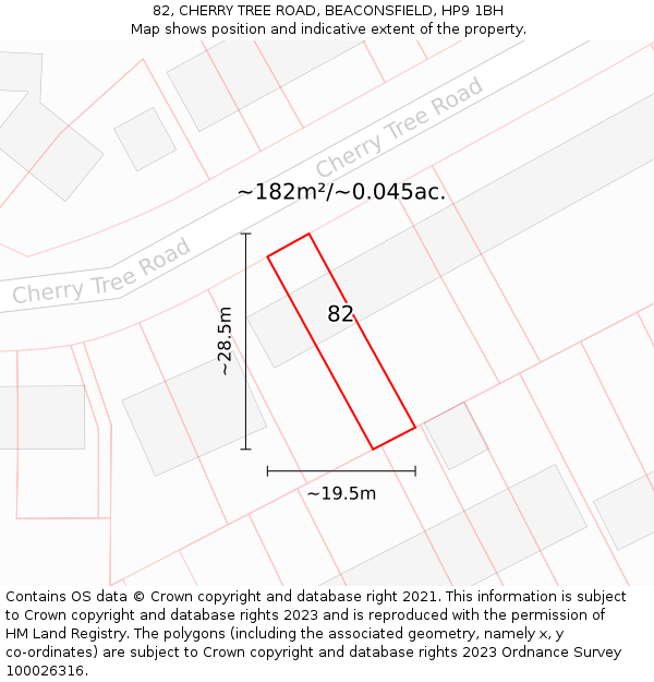 82, CHERRY TREE ROAD, BEACONSFIELD, HP9 1BH: Plot and title map