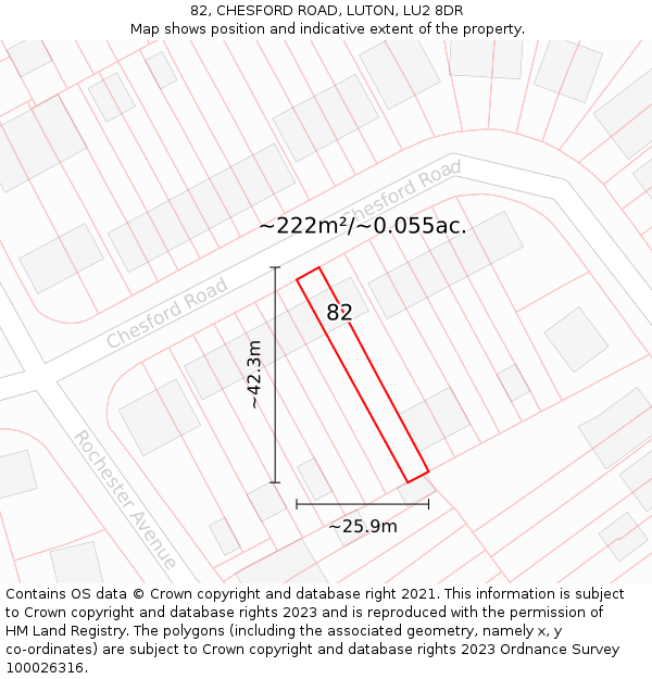 82, CHESFORD ROAD, LUTON, LU2 8DR: Plot and title map