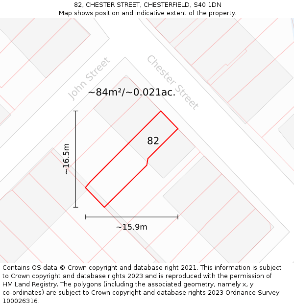 82, CHESTER STREET, CHESTERFIELD, S40 1DN: Plot and title map