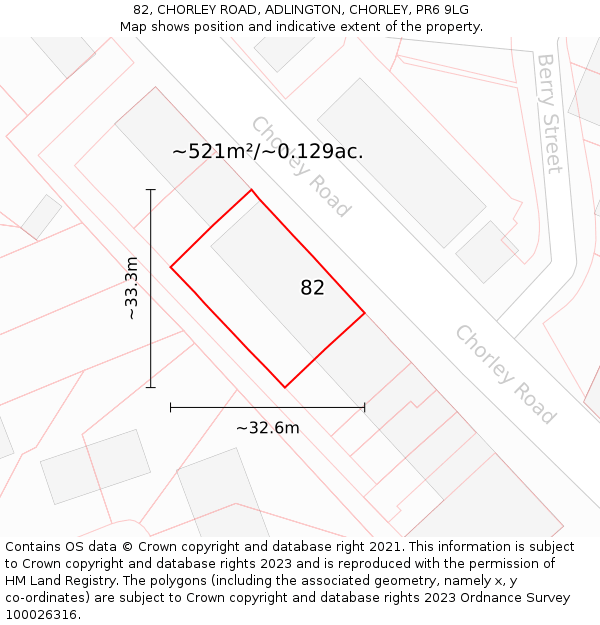 82, CHORLEY ROAD, ADLINGTON, CHORLEY, PR6 9LG: Plot and title map