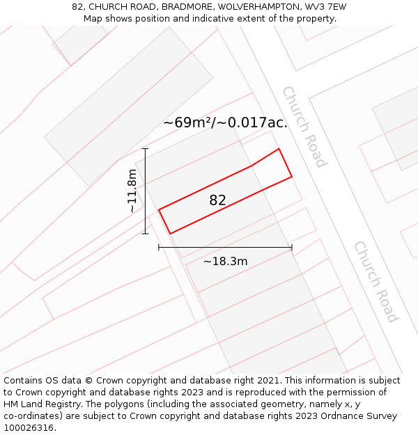 82, CHURCH ROAD, BRADMORE, WOLVERHAMPTON, WV3 7EW: Plot and title map