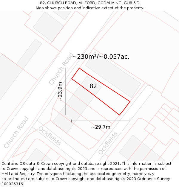 82, CHURCH ROAD, MILFORD, GODALMING, GU8 5JD: Plot and title map