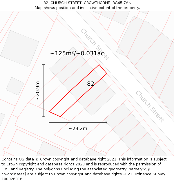 82, CHURCH STREET, CROWTHORNE, RG45 7AN: Plot and title map
