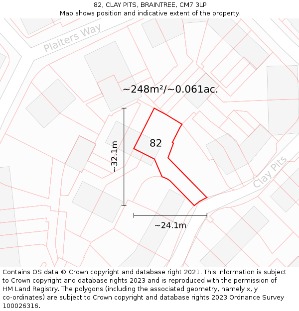 82, CLAY PITS, BRAINTREE, CM7 3LP: Plot and title map