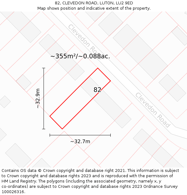 82, CLEVEDON ROAD, LUTON, LU2 9ED: Plot and title map