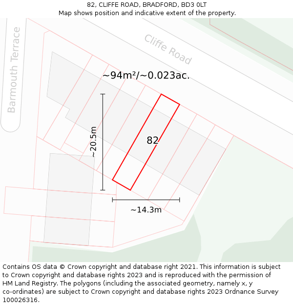 82, CLIFFE ROAD, BRADFORD, BD3 0LT: Plot and title map