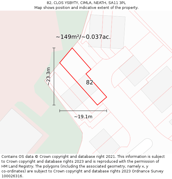 82, CLOS YSBYTY, CIMLA, NEATH, SA11 3PL: Plot and title map