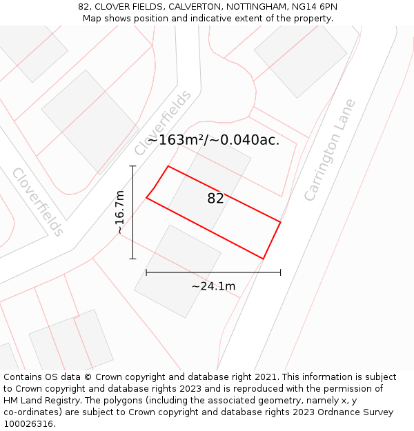 82, CLOVER FIELDS, CALVERTON, NOTTINGHAM, NG14 6PN: Plot and title map