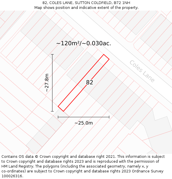 82, COLES LANE, SUTTON COLDFIELD, B72 1NH: Plot and title map