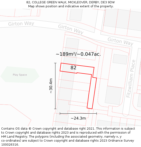 82, COLLEGE GREEN WALK, MICKLEOVER, DERBY, DE3 9DW: Plot and title map