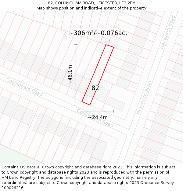 82, COLLINGHAM ROAD, LEICESTER, LE3 2BA: Plot and title map