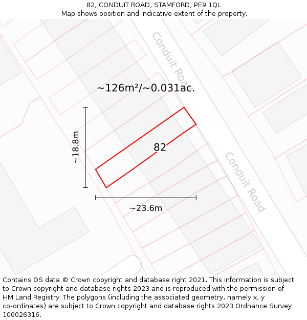 82, CONDUIT ROAD, STAMFORD, PE9 1QL: Plot and title map