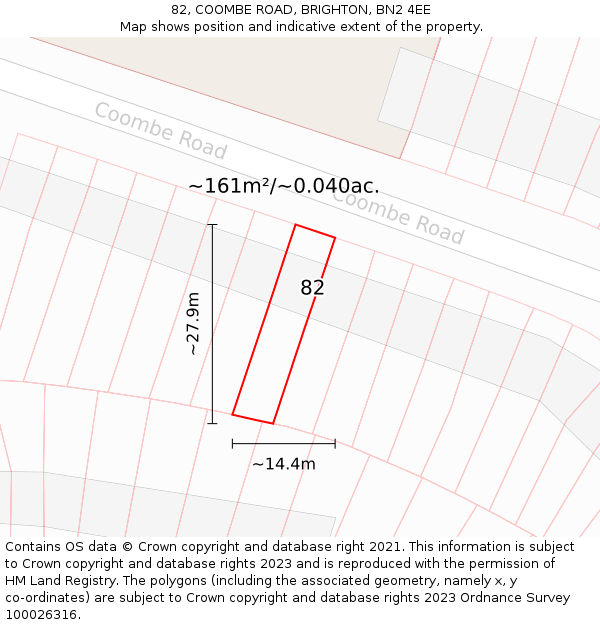 82, COOMBE ROAD, BRIGHTON, BN2 4EE: Plot and title map