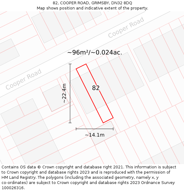 82, COOPER ROAD, GRIMSBY, DN32 8DQ: Plot and title map