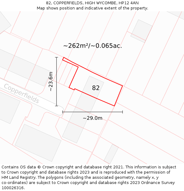 82, COPPERFIELDS, HIGH WYCOMBE, HP12 4AN: Plot and title map
