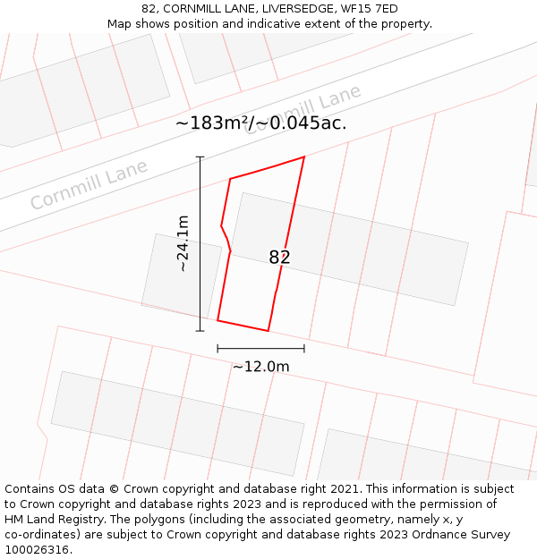 82, CORNMILL LANE, LIVERSEDGE, WF15 7ED: Plot and title map
