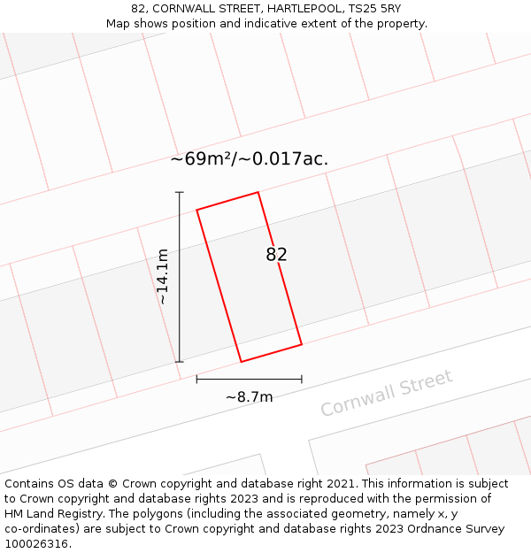 82, CORNWALL STREET, HARTLEPOOL, TS25 5RY: Plot and title map
