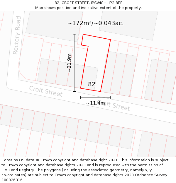 82, CROFT STREET, IPSWICH, IP2 8EF: Plot and title map