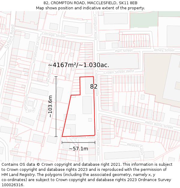 82, CROMPTON ROAD, MACCLESFIELD, SK11 8EB: Plot and title map