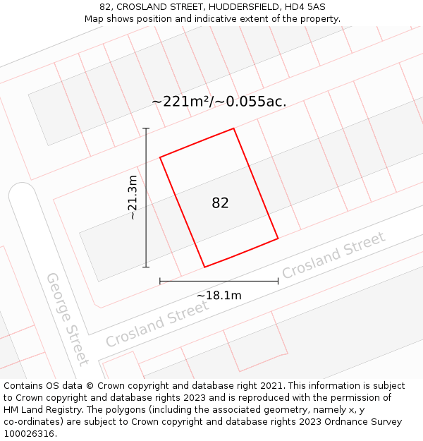 82, CROSLAND STREET, HUDDERSFIELD, HD4 5AS: Plot and title map