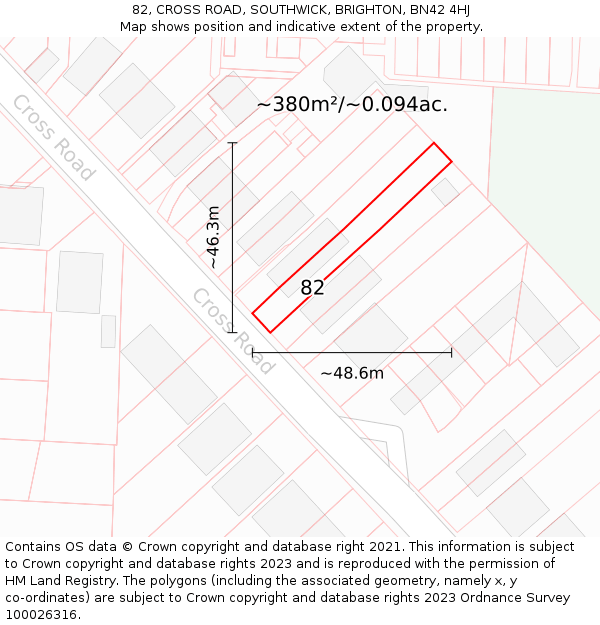 82, CROSS ROAD, SOUTHWICK, BRIGHTON, BN42 4HJ: Plot and title map