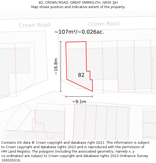 82, CROWN ROAD, GREAT YARMOUTH, NR30 2JH: Plot and title map