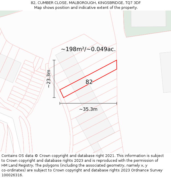 82, CUMBER CLOSE, MALBOROUGH, KINGSBRIDGE, TQ7 3DF: Plot and title map