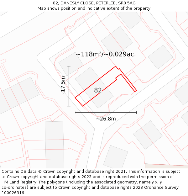 82, DANESLY CLOSE, PETERLEE, SR8 5AG: Plot and title map