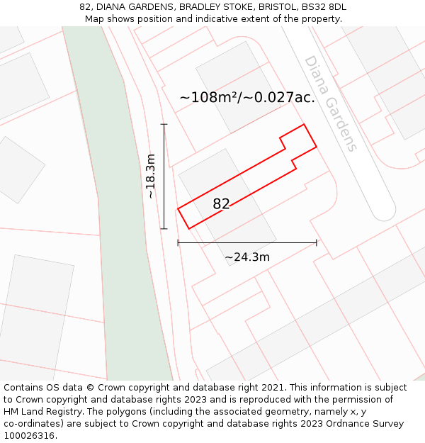 82, DIANA GARDENS, BRADLEY STOKE, BRISTOL, BS32 8DL: Plot and title map