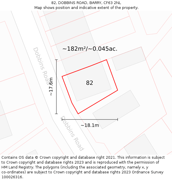 82, DOBBINS ROAD, BARRY, CF63 2NL: Plot and title map