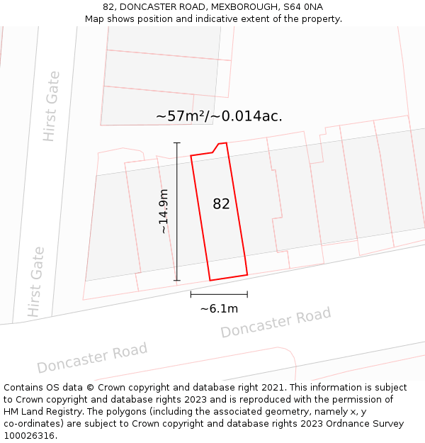 82, DONCASTER ROAD, MEXBOROUGH, S64 0NA: Plot and title map