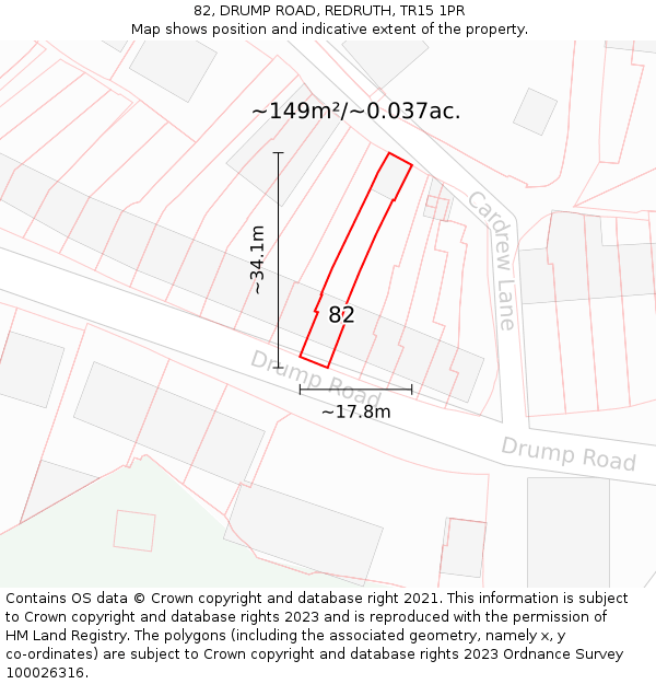 82, DRUMP ROAD, REDRUTH, TR15 1PR: Plot and title map