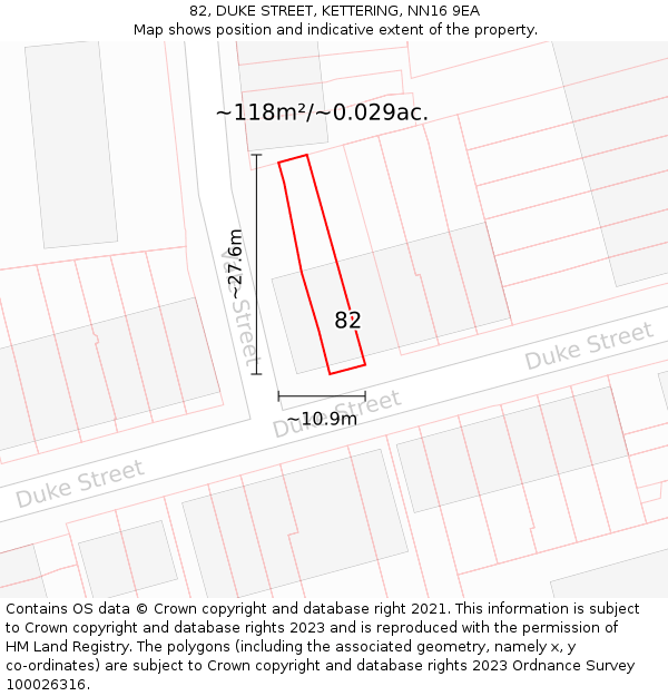 82, DUKE STREET, KETTERING, NN16 9EA: Plot and title map