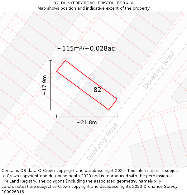 82, DUNKERRY ROAD, BRISTOL, BS3 4LA: Plot and title map