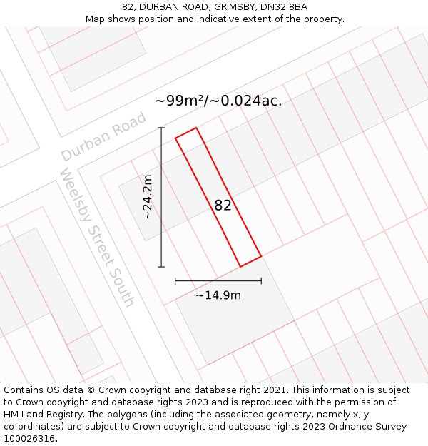 82, DURBAN ROAD, GRIMSBY, DN32 8BA: Plot and title map