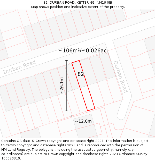 82, DURBAN ROAD, KETTERING, NN16 0JB: Plot and title map