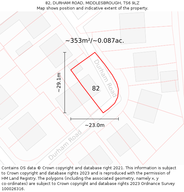 82, DURHAM ROAD, MIDDLESBROUGH, TS6 9LZ: Plot and title map