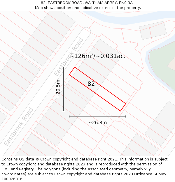 82, EASTBROOK ROAD, WALTHAM ABBEY, EN9 3AL: Plot and title map