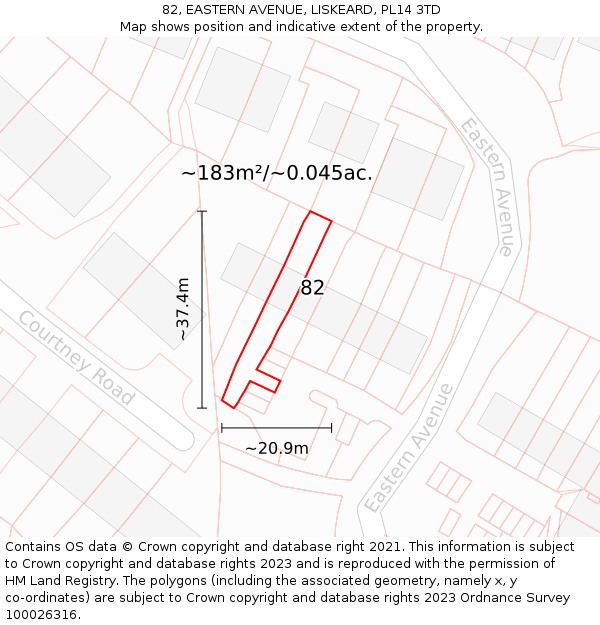 82, EASTERN AVENUE, LISKEARD, PL14 3TD: Plot and title map