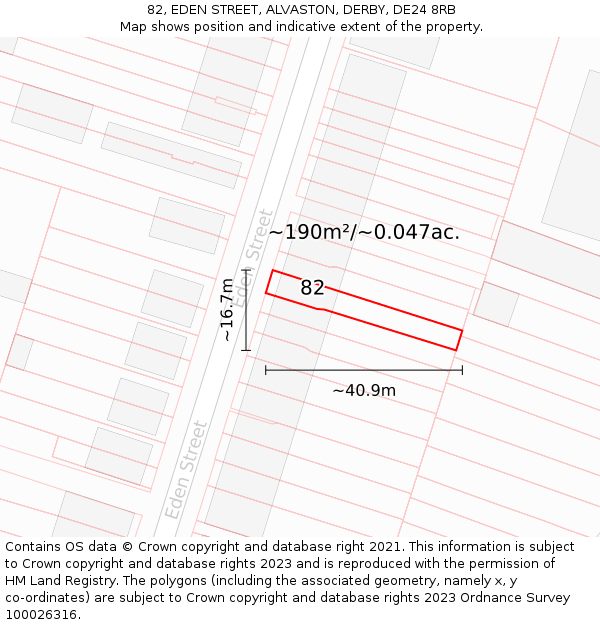 82, EDEN STREET, ALVASTON, DERBY, DE24 8RB: Plot and title map