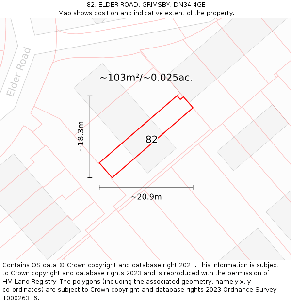 82, ELDER ROAD, GRIMSBY, DN34 4GE: Plot and title map